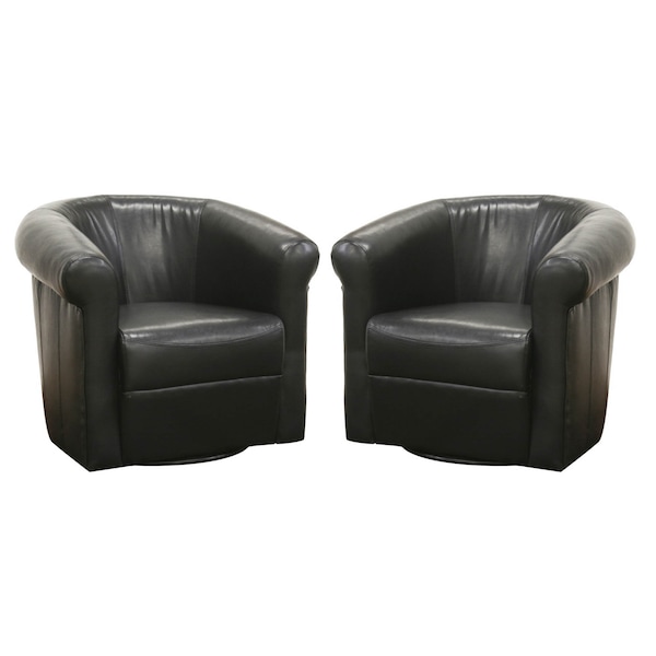 Baxton Studio Julian Black Brown Faux Leather Club Chair With 360 Degree Swivel 50-3458 - main